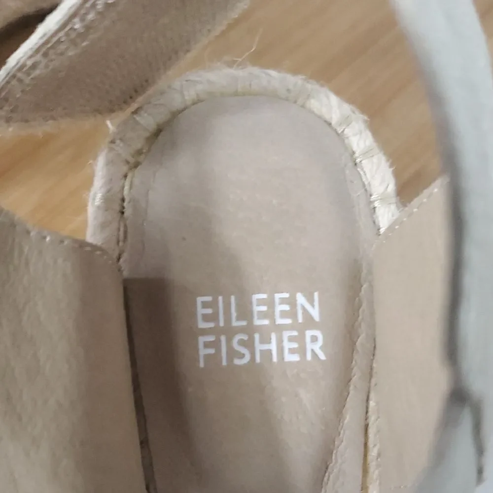 Eileen Fisher Willow Metallic Gold Platform Wedge Espadrille Sandals Women's 7